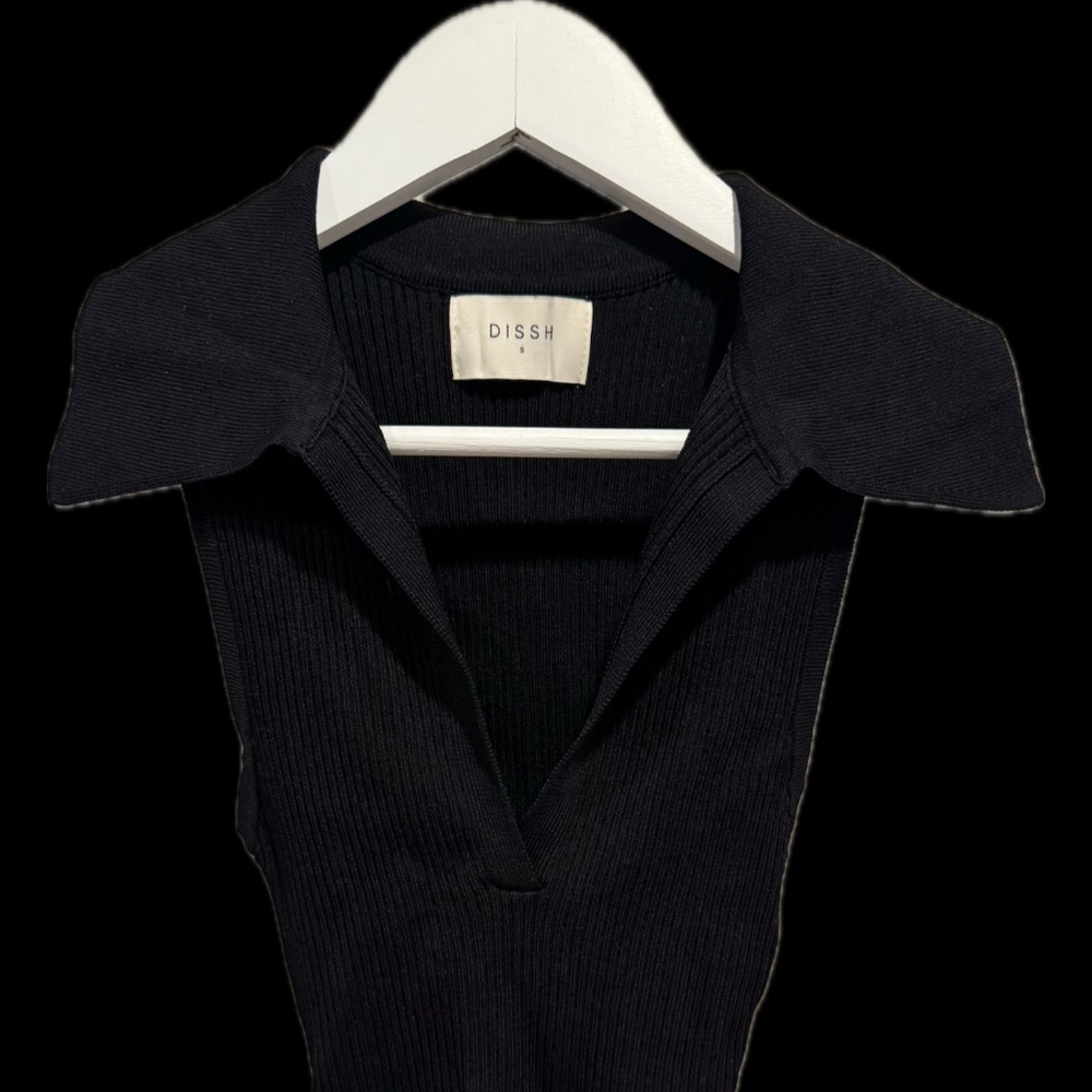 DISSH Fenton Collared Top - Black; Size Small